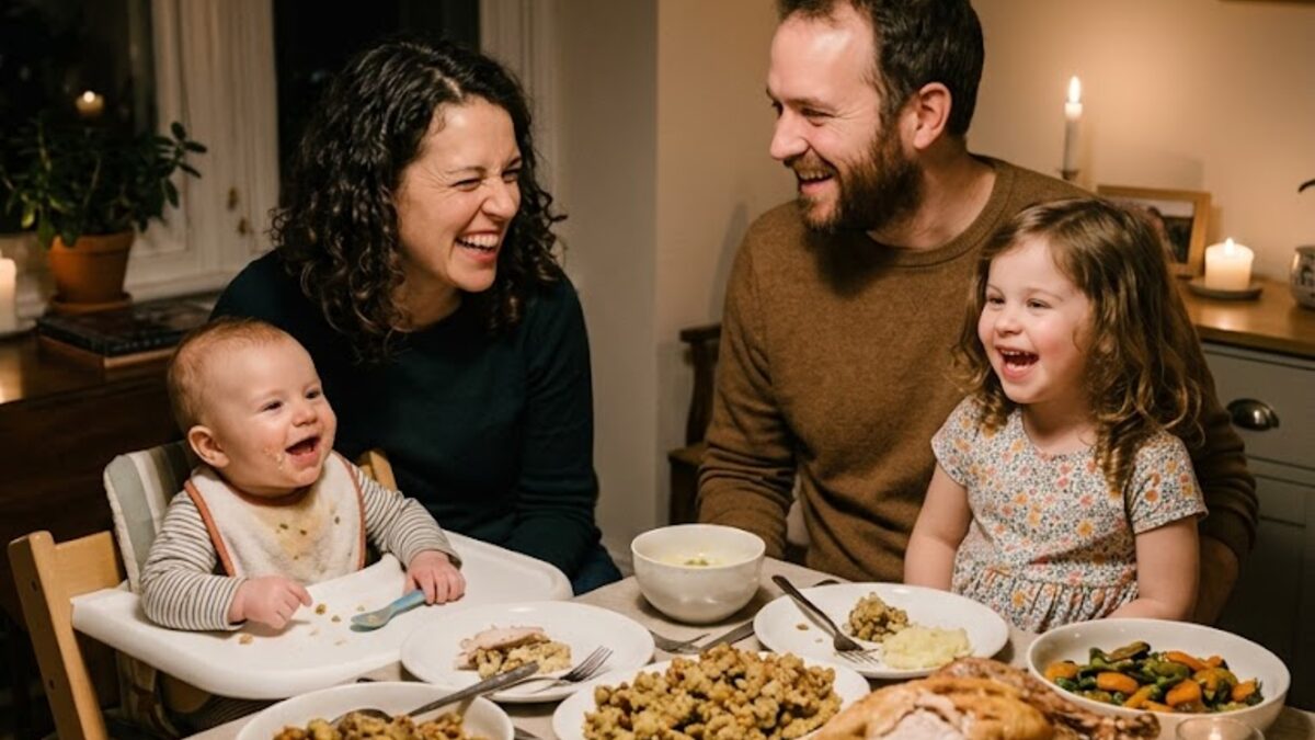 A family gathered around the table for a holiday meal